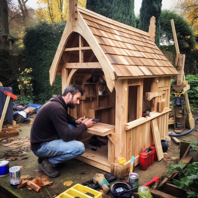 making a refurbish kids playhouse, man on work
