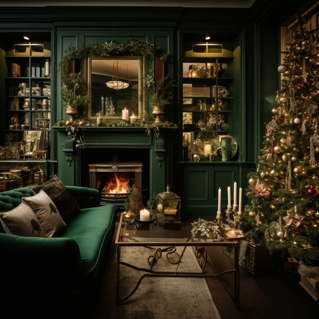 Interior of a dublin home decor for Christmas Dark Green