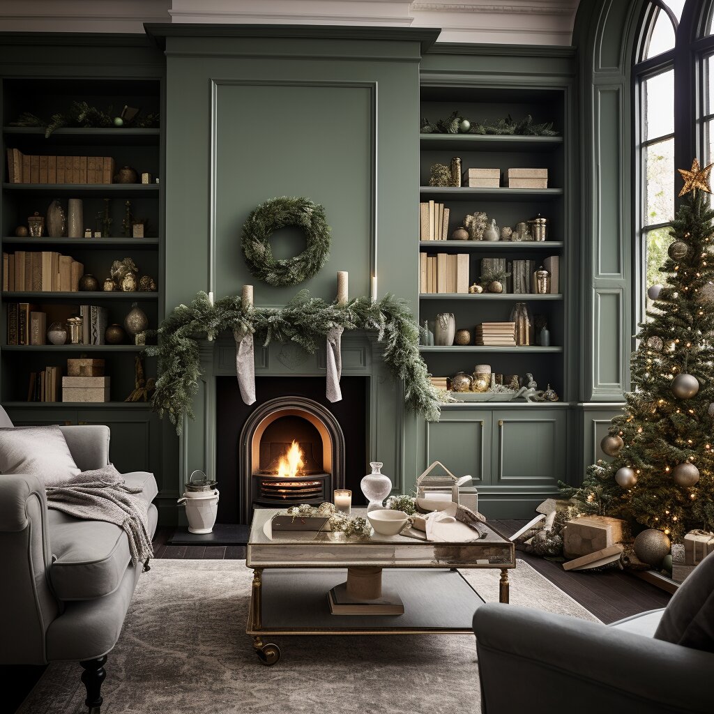 Interior of a dublin home decor for Christmas Green-Gray